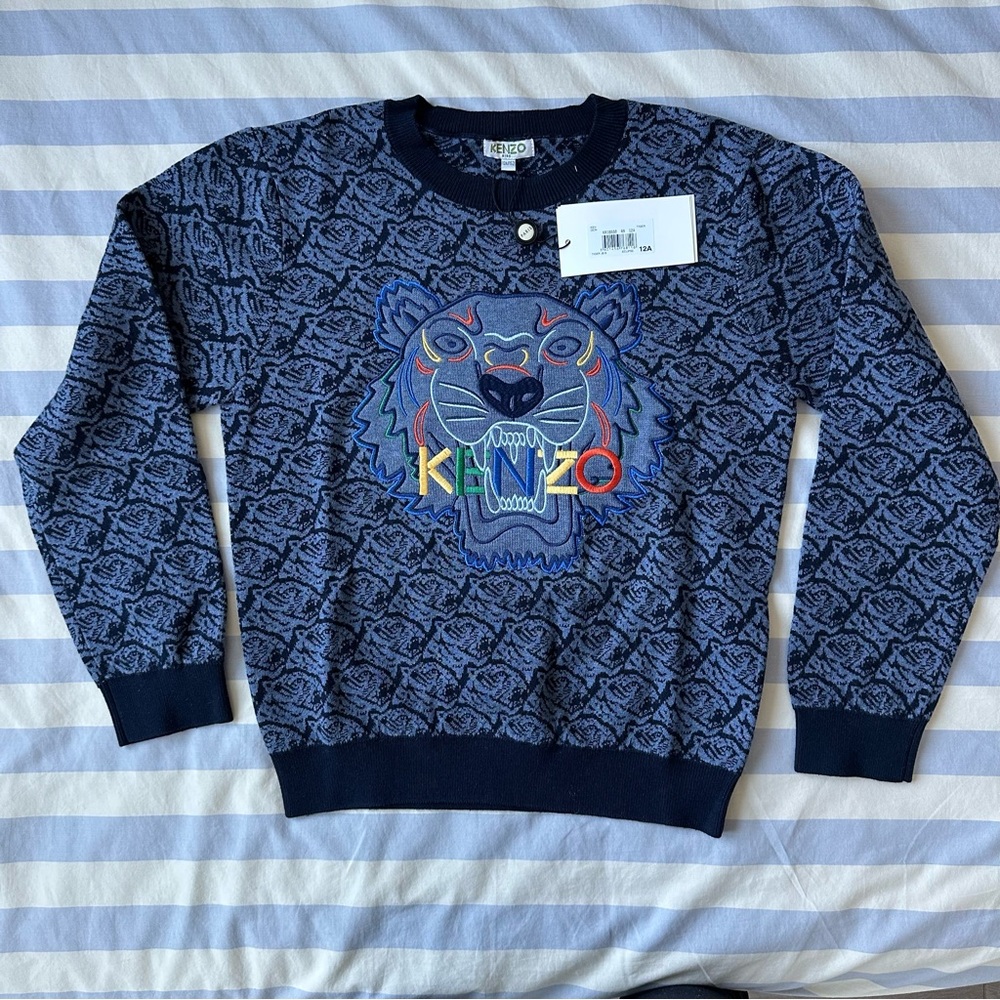 Kenzo Blue Lion Graphic Long Sleeve Tee